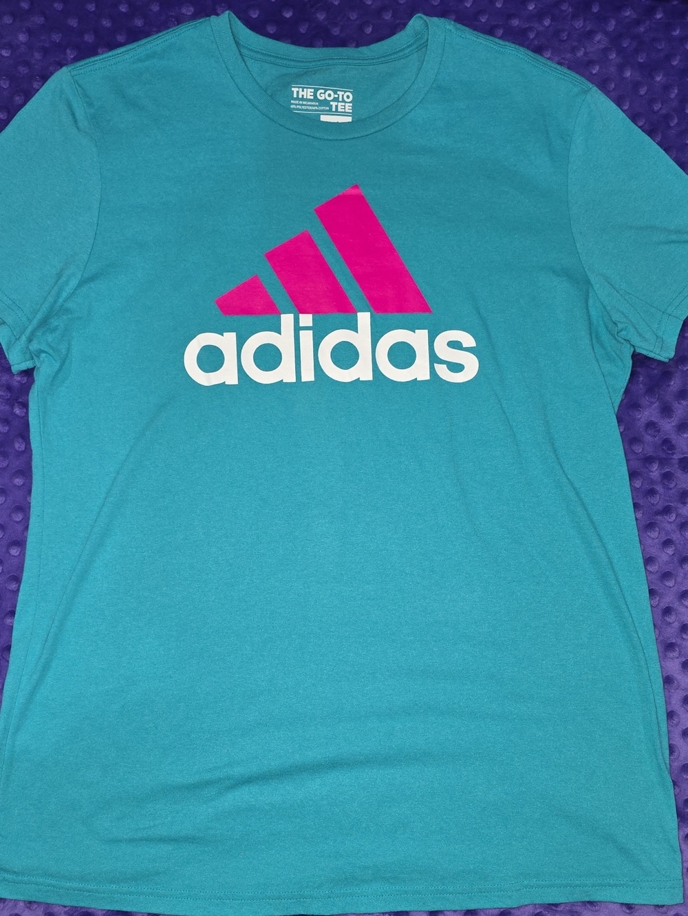 adidas Teal Short Sleeve Tee with Pink Logo
